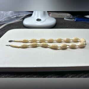 Antique Ivory necklace Victorian carved lariat necklace
